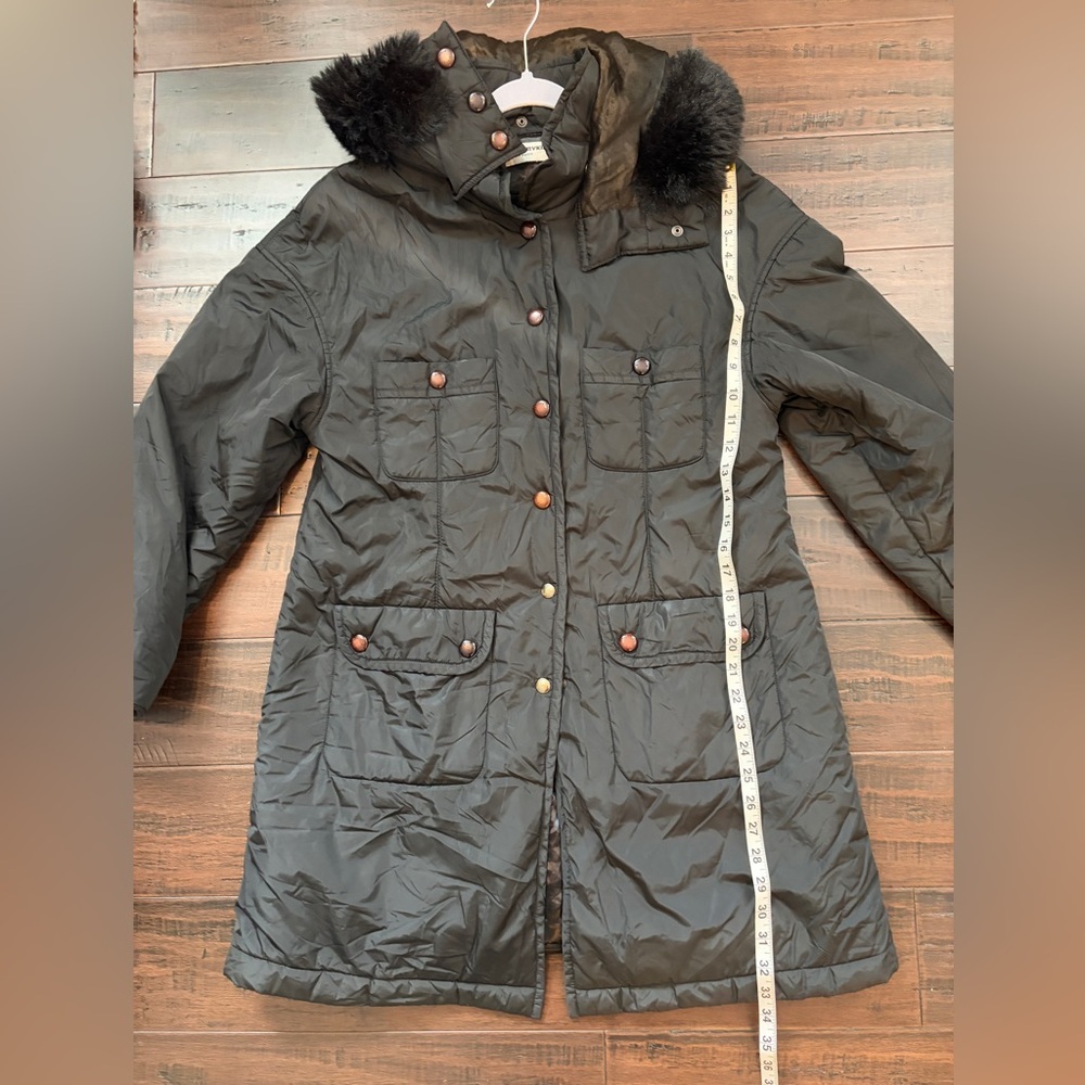Sonia Rykiel Black Quilted Puffer Coat with Faux Fur Trim